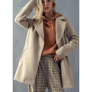 Lapel Fleece Coat Heathered Oatmeal by LOVE TREE / LARGE